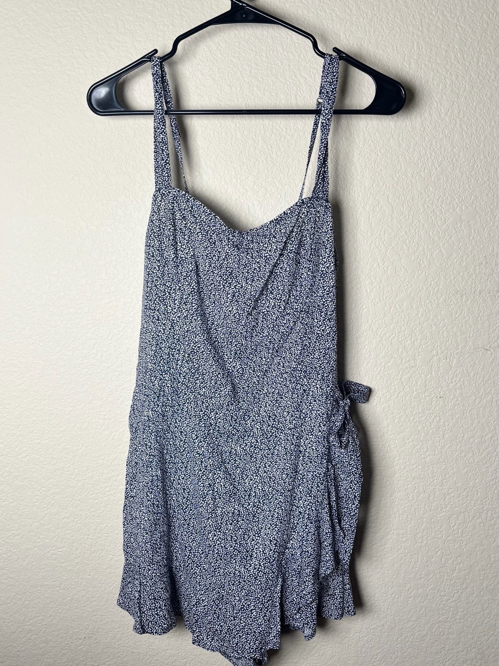 Hollister Navy & White Ditsy Floral Tie-Waist Slip Dress Romper